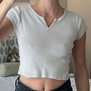 Brandy Melville Cream Fitted Crop Top Short Sleeve